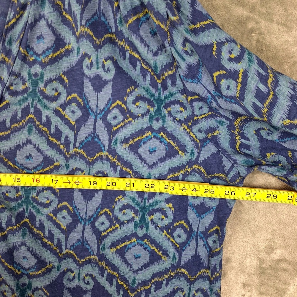 Fresh Produce Top Womens 2X Blue Geometric Popover Henley Boxy Resort Casual - Picture 3 of 7